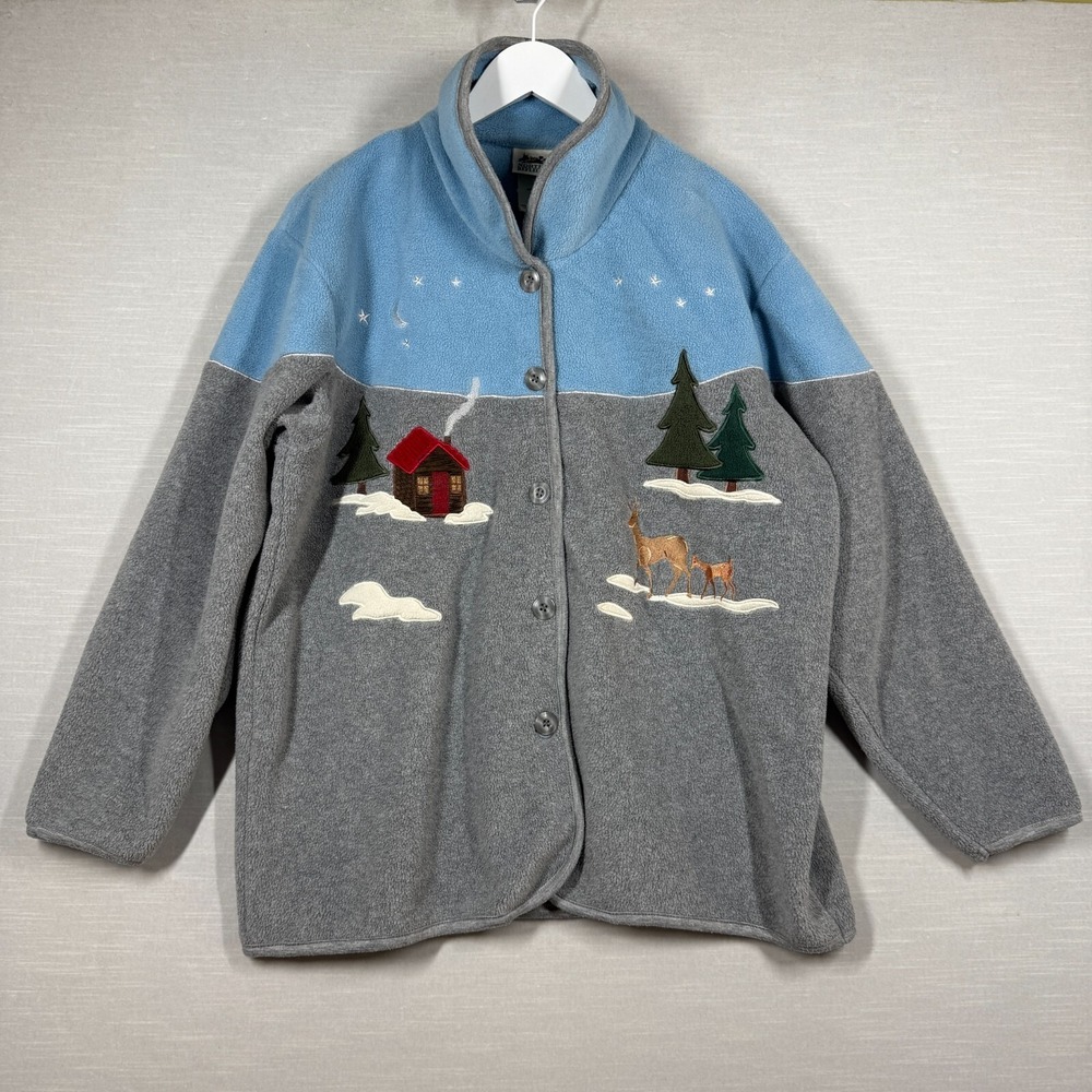 Northern Reflections Cardigan Womens Large‎ Gray Winter Deer Snow Grandma Granny